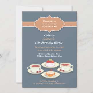 Invitación plana de cumpleaños del Fiesta del té