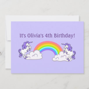 Invitación plana de diseño de arcoiris y unicornio