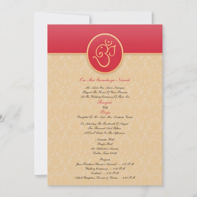 Invitación plana de estilo indio Boda (Anverso)