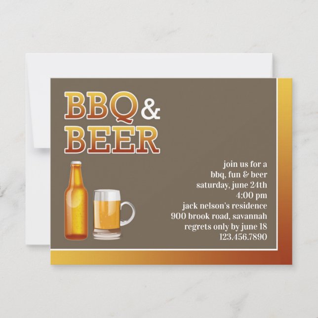 Invitación plana de Fiesta de barbacoa y cerveza (Anverso)