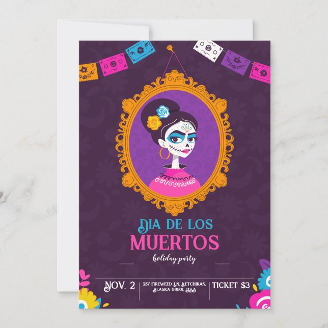 invitación plana de Halloween para el día de los m (Anverso)
