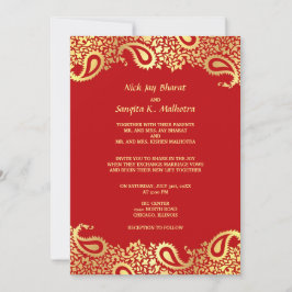 Invitación plana de la boda india elegante de