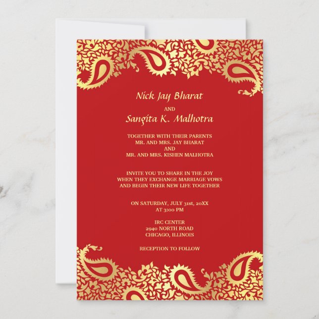 Invitación plana de la boda india elegante de (Anverso)