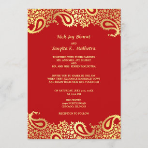 Invitación plana de la boda india elegante de