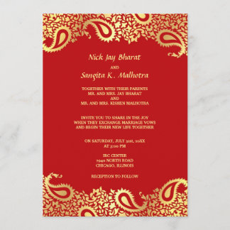 Invitación plana de la boda india elegante de