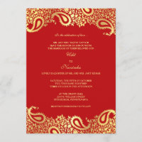 Invitación plana de la boda roja de Paisleys