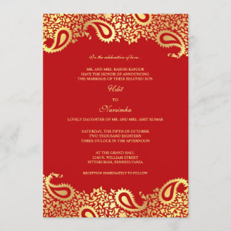 Invitación plana de la boda roja de Paisleys