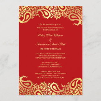 Invitación plana de la boda roja de Paisleys
