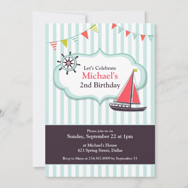 Invitación plana de la fiesta de cumpleaños del ba (Anverso)