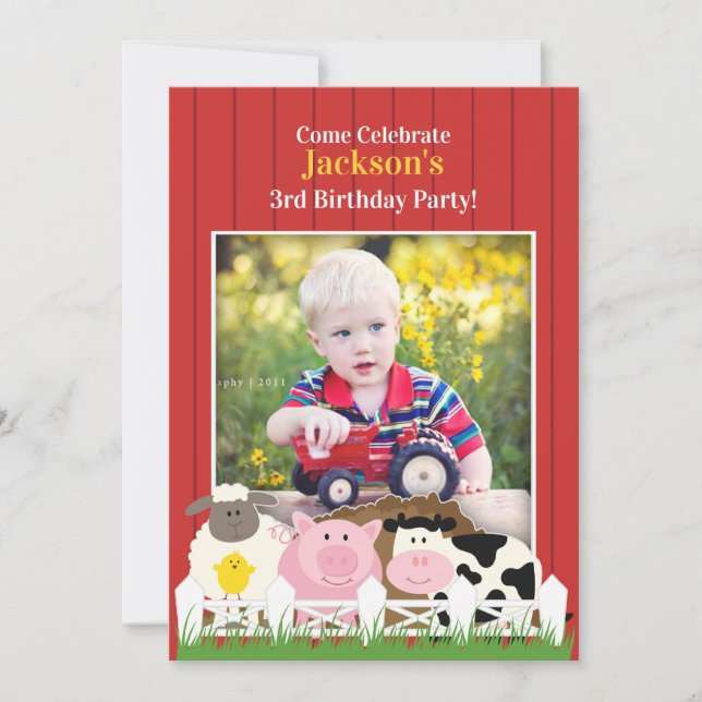 Invitación plana de la granja de fotos de cumpleañ (Anverso)