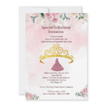 Invitación plana de quinceañera floral rosa