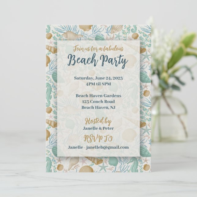 Invitación plana del Fiesta de la playa de verano, (Anverso de pie)