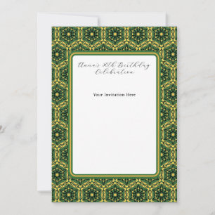 Invitación plana elegante verde oscuro y dorado