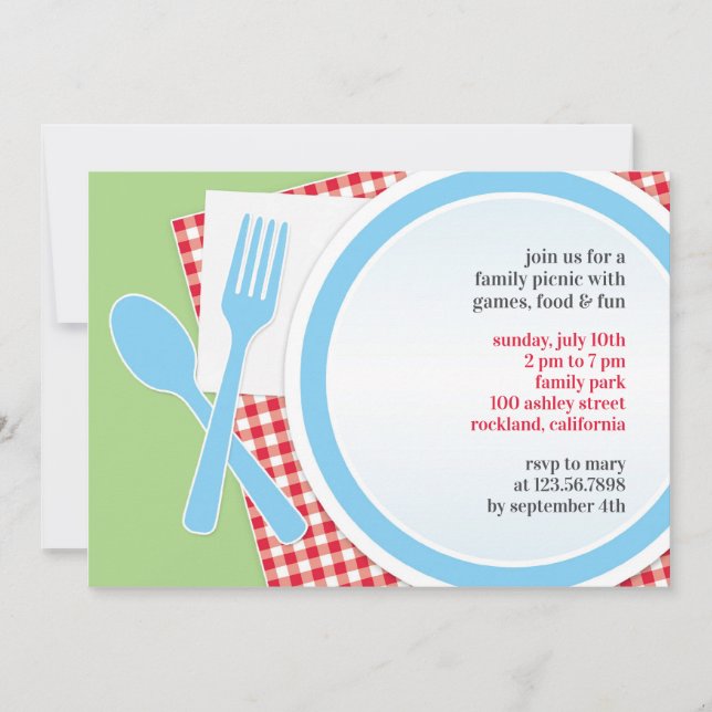 Invitación plana Fiesta de salida de picnic (Anverso)