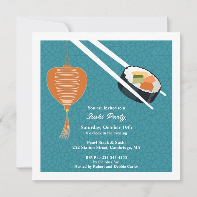Invitación plana Fiesta Sushi (Anverso)