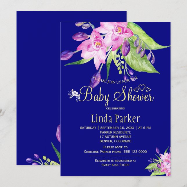 Invitación Plana marina verano acuática floral ducha de bebé (Anverso / Reverso)