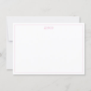 Invitación plana monogramada rosa y blanca