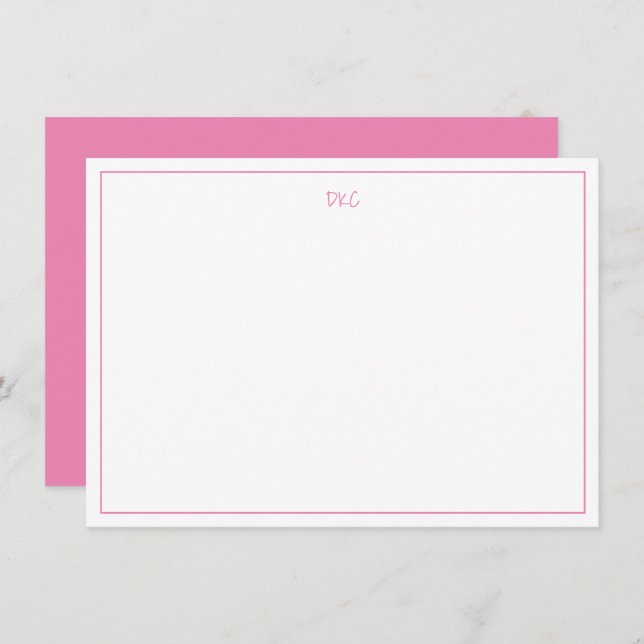 Invitación plana monogramada rosa y blanco brillan (Anverso / Reverso)