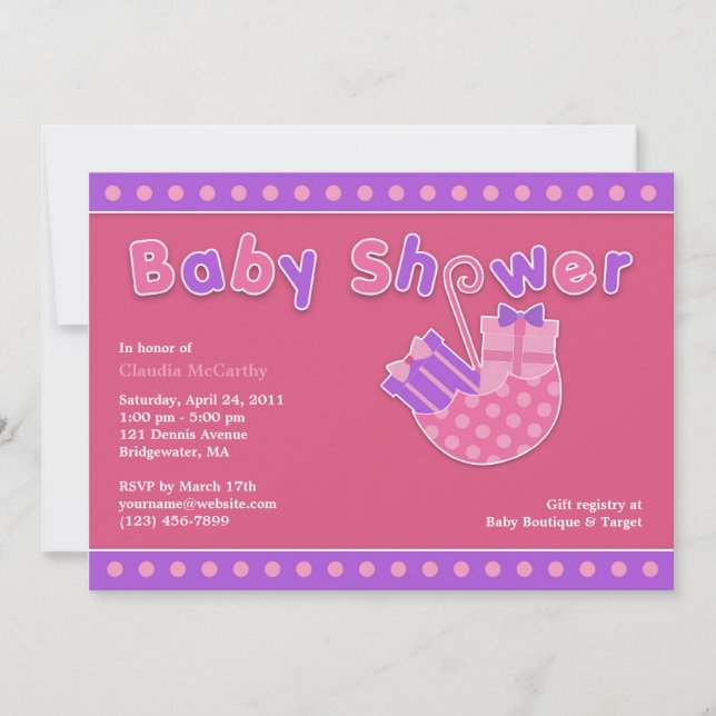 Invitación plana morada rosa Baby Shower (Anverso)