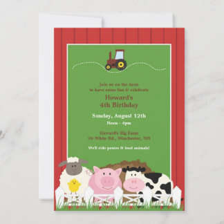 Invitación plana para animales de granja de cumple