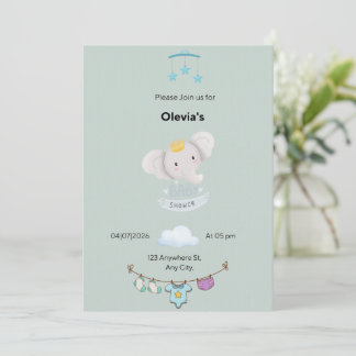 Invitación plana para baby shower verde salvia