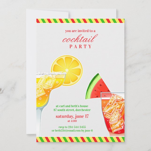 Invitación plana para beber Fiesta de cócteles (Anverso)