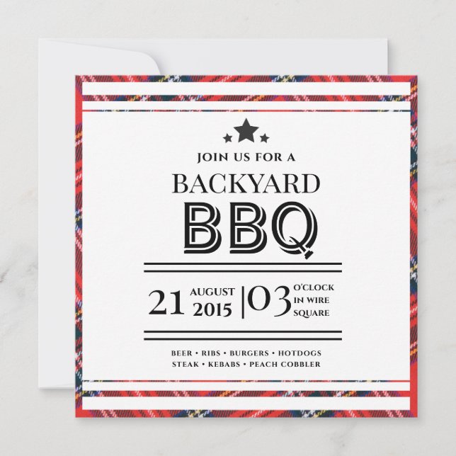 Invitación plana para fiesta de barbacoa con gingh (Anverso)