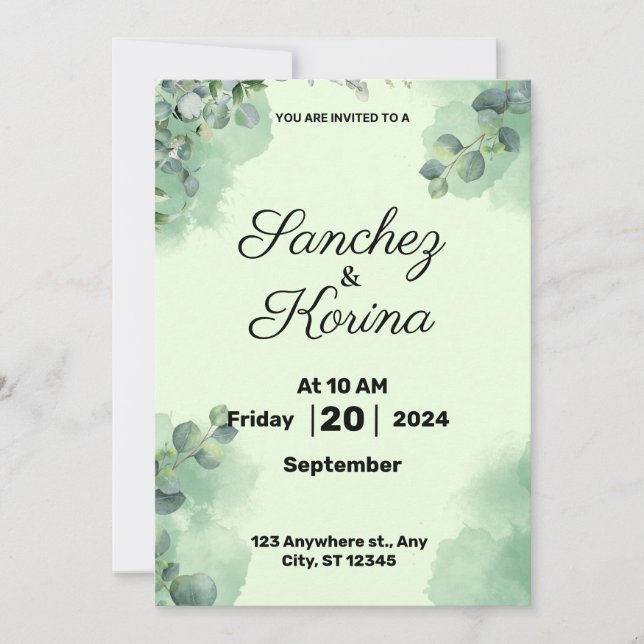 Invitación plana, tamaño: 5" x 7", papel: mate, en (Anverso)