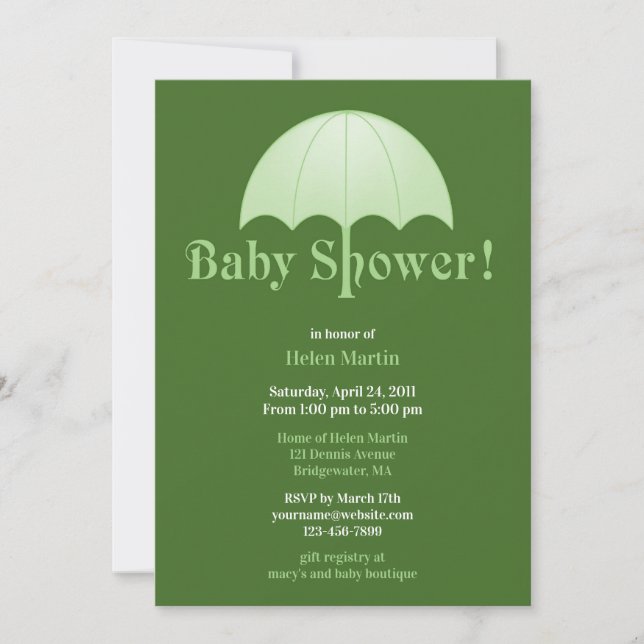 Invitación plana verde neutra de Baby Shower (Anverso)