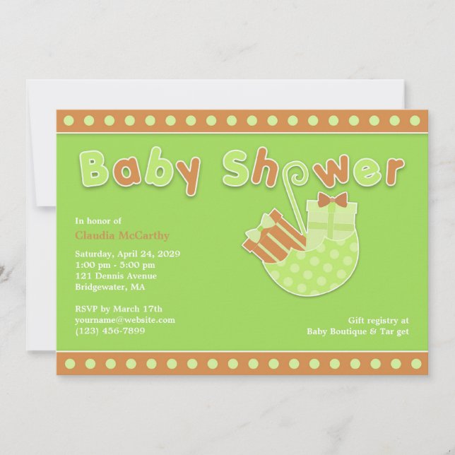 Invitación plana verde neutra de Baby Shower (Anverso)