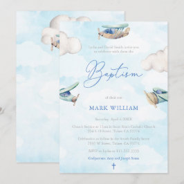 Invitación Planes acuarelas Nubes Cielo Niño Baptismo Fiesta