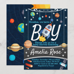 Invitación Planet Outer Space Baby Shower Invitation Boy