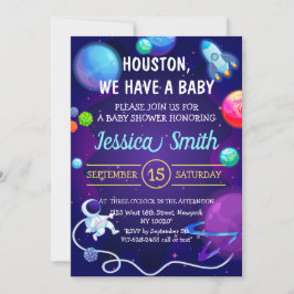 Invitación Planeta astronauta azul Baby Shower en el espacio