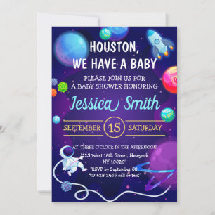 Invitación Planeta astronauta azul Baby Shower en el espacio 