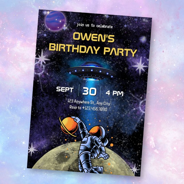 Invitación Planeta Galaxia Astronauta cumpleaños luna (Subido por el creador)