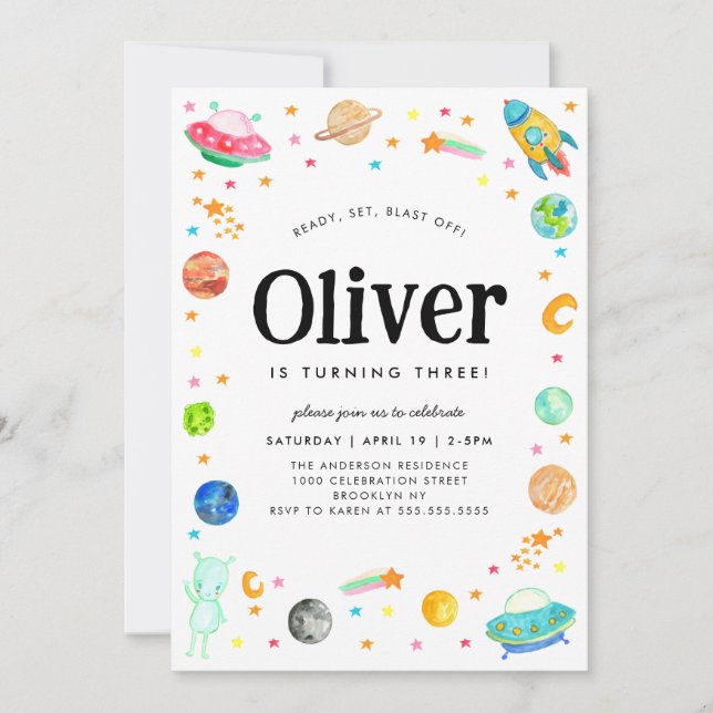 Invitación Planeta Galaxy Spaceship Alien Espacio Ultraterres (Anverso)