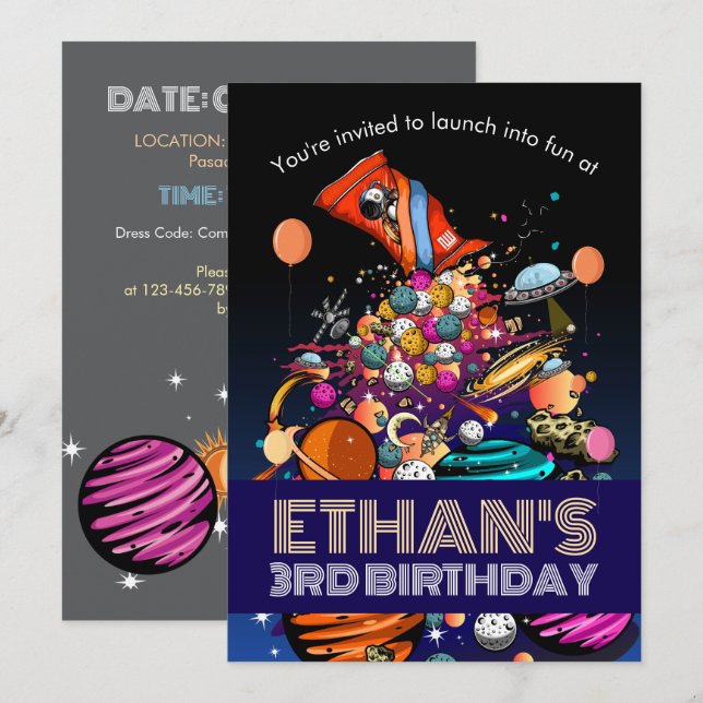 Invitación Planetas de caramelo en la fiesta de cumpleaños es (Anverso / Reverso)