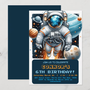 Invitación Planetas de galaxia astronauta de cumpleaños en el