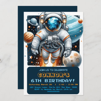 Invitación Planetas de galaxia astronauta de cumpleaños en el