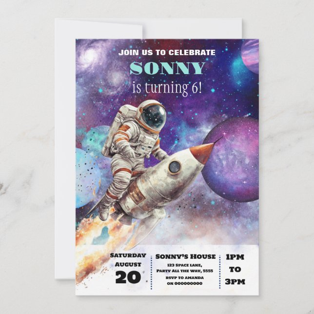 Invitación Planetas de galaxia astronautas de la fiesta de cu (Anverso)