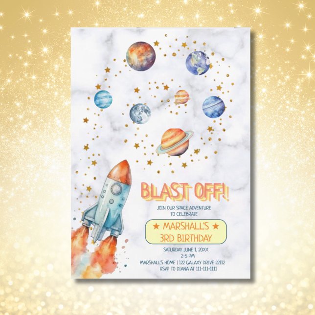 Invitación Planetas de galaxia en el espacio ultraterrestre S (Outer Space Galaxy Planets Photo Birthday Invitation)