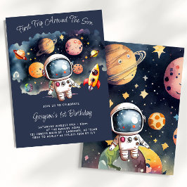 Invitación Planetas del Espacio Exterior Azul Cumpleaños 1
