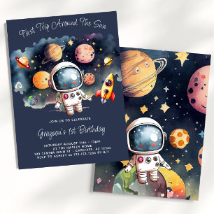 Invitación Planetas del Espacio Exterior Azul Cumpleaños 1