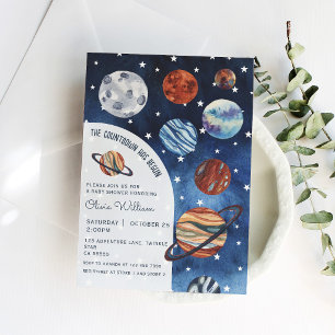 Invitación Planetas del Espacio Exterior Azul Marino Shower d