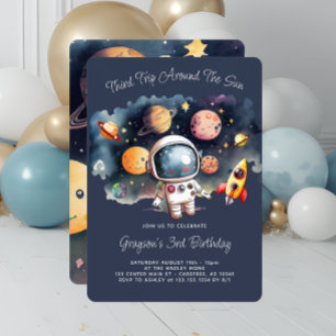 Invitación Planetas del espacio exterior azul tercer cumpleañ