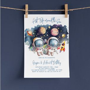 Invitación Planetas del Espacio Exterior Gemelos Cumpleaños 1