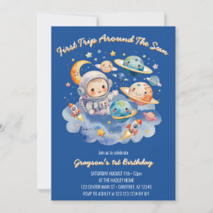 Invitación Planetas del espacio exterior primer cumpleaños az