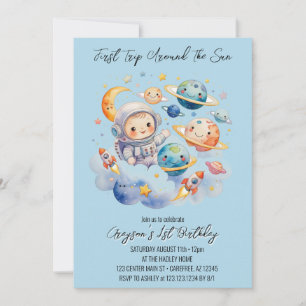 Invitación Planetas del espacio exterior primer cumpleaños az