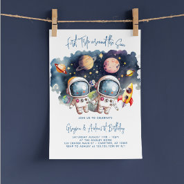 Invitación Planetas del espacio exterior Twin Boys 1er cumple