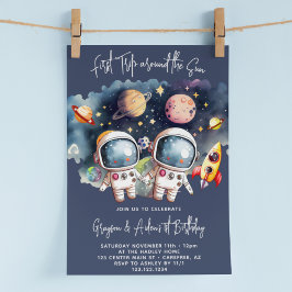 Invitación Planetas del espacio exterior Twin Boys 1er cumple